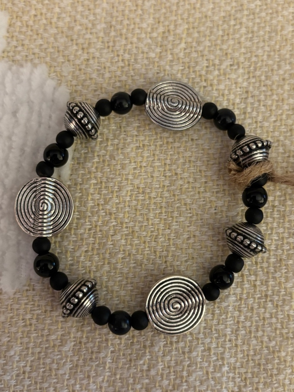 Black and Silver Spiral Disc Stretch Bracelet